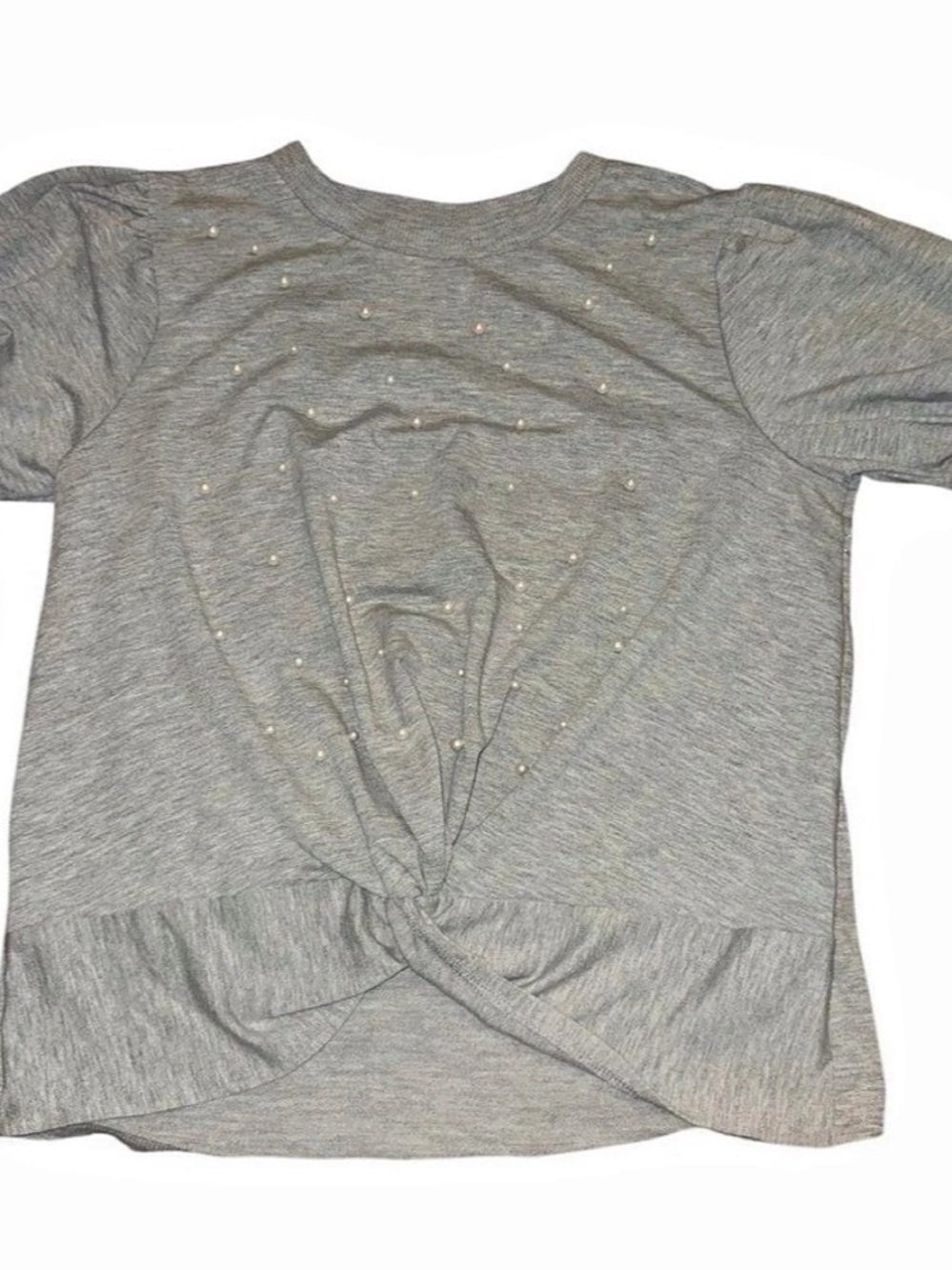 Skies Are Blue Gray Gathered Short Sleeve Top Size Medium NWT